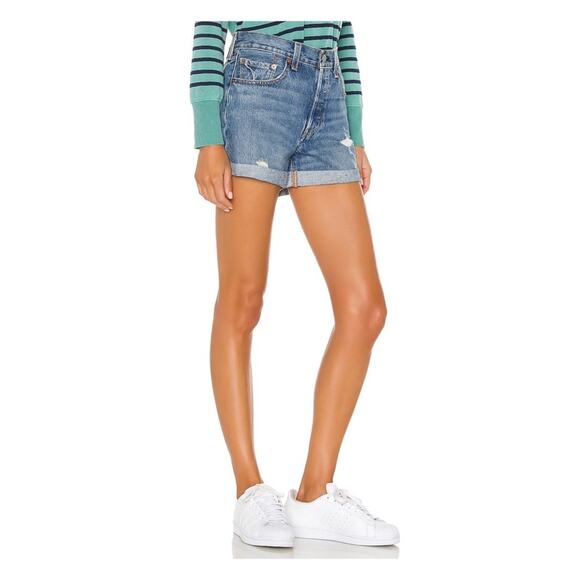 Levi's Light Blue Distressed Jean Shorts - Picture 4 of 11